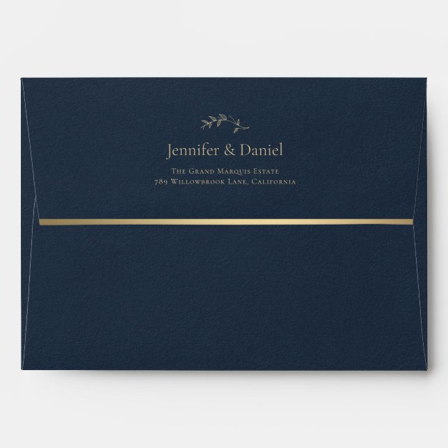 Enveloppe Gold & Navy Blue Chic Calligraphy Wedding Envelope (Dos (Haut rabat))