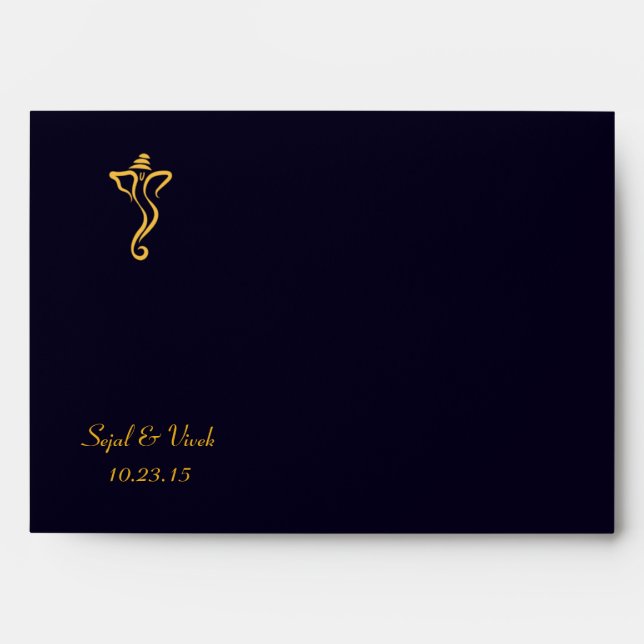 Enveloppe Gold Navy Blue Ganesh Hindu Mariage indien Custom (Devant)