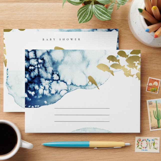 ENVELOPPE GOLD NAVY SOUS L'EAU BABY SHOWER DE CONSEIL SUR LE (Desk)