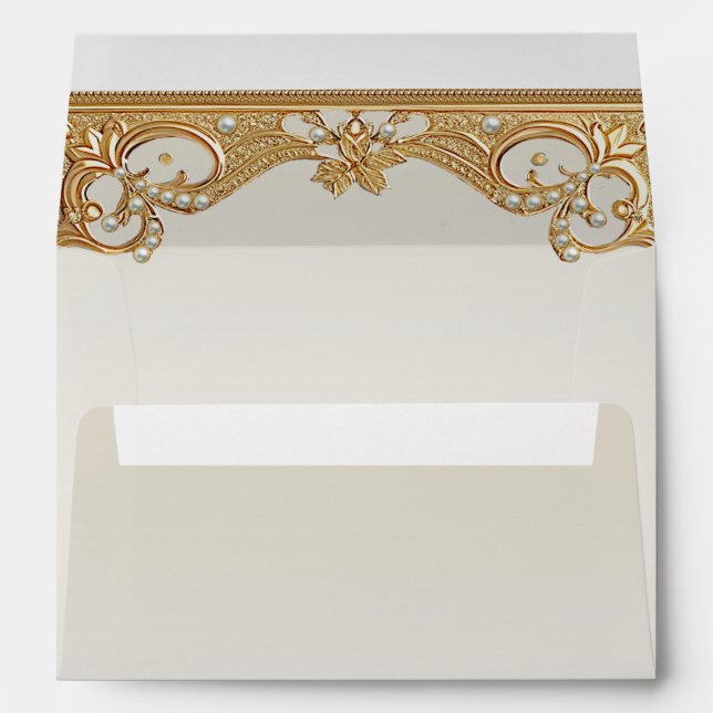 Enveloppe Gold Ornate White Pearls (Dos (Bas))