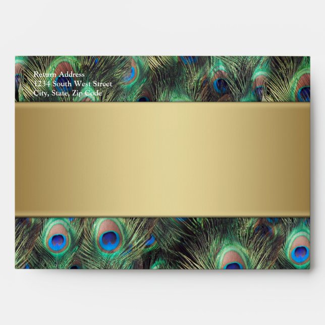 Enveloppe Gold Peacock Feather Elegant Graduation (Devant)