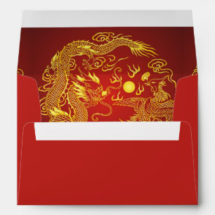 Enveloppe Gold Red Dragon Phoenix Chinese Wedding Favor