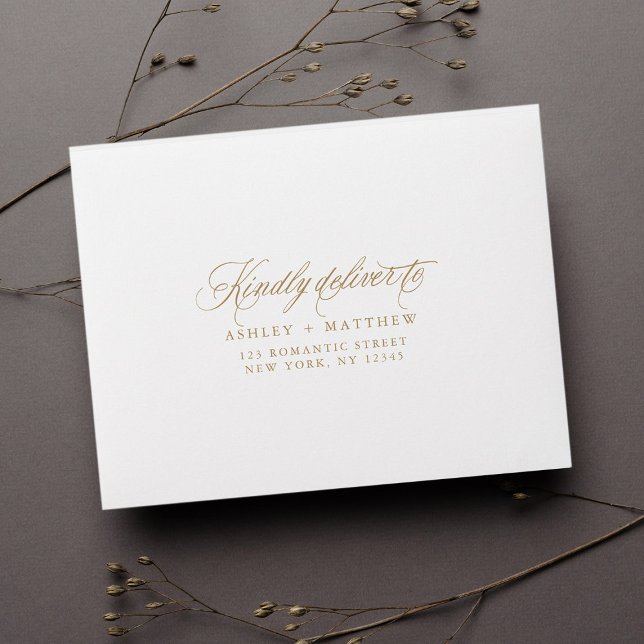 Enveloppe Gold Romantic Mariage Adresse pré-imprimée RSVP (Créateur téléchargé)