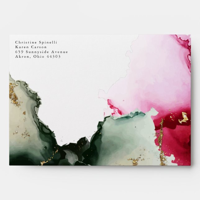 Enveloppe Gold Rose Sage Green 2 Aquarelle (Devant)