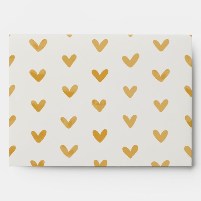 Enveloppe Gold Yellow Love Hearts Motif Offwhite (Devant)