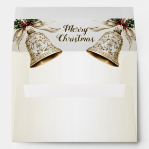 Enveloppe Golden Christmas Bell Shiny Stars Green Feuilles