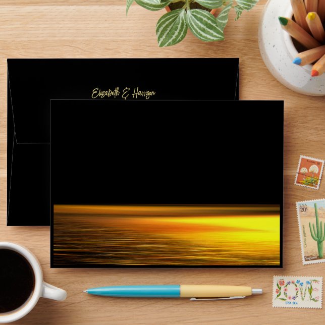 Enveloppe Golden Ocean, Elégant Mariage plage (Desk)