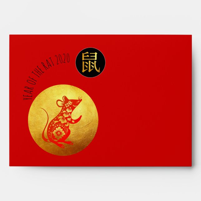 Enveloppe Golden Red Rat Papercut Chinois Nouvel An 2020 RRE (Devant)