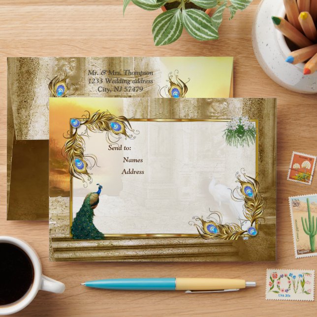 Enveloppe Golden Royal Peacock Temple Mariage Dreams (Desk)