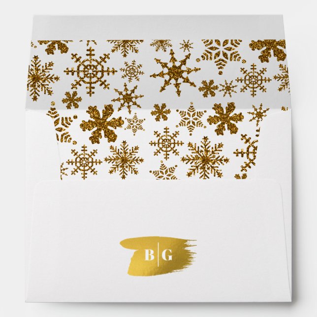Enveloppe Golden Snowflakes Noël 5x7 Faire-part de mariage (Dos (Bas))