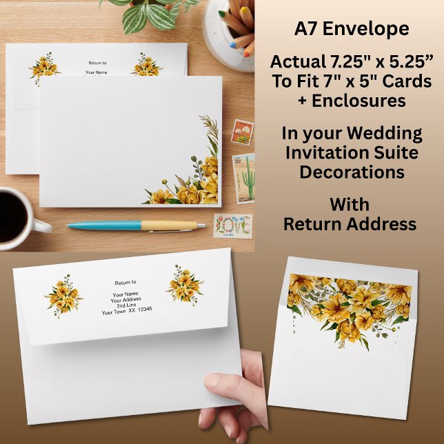 Enveloppe Golden Yellow Flowers Mariage Suite A7 taille (Créateur téléchargé)