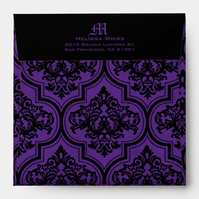 Enveloppe Goth Purple Black Mariage damassé (Dos (Haut rabat))