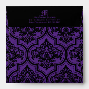 Enveloppe Goth Purple Black Mariage damassé