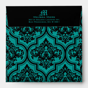 Enveloppe Goth Turquoise Black Mariage damassé
