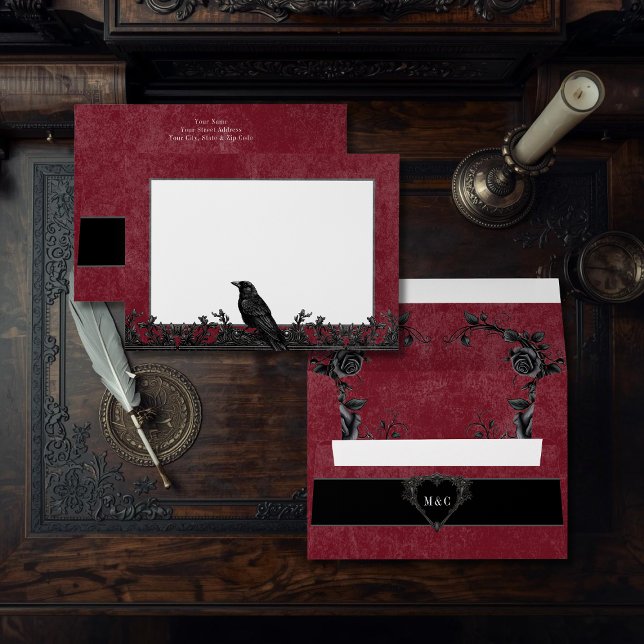 Enveloppe Gothic Black Raven Wine Darkly Ever After Wedding (Créateur téléchargé)