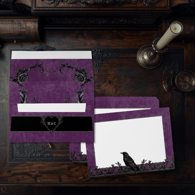 Enveloppe Gothic Raven Purple Darkly Ever After Wedding (Créateur téléchargé)