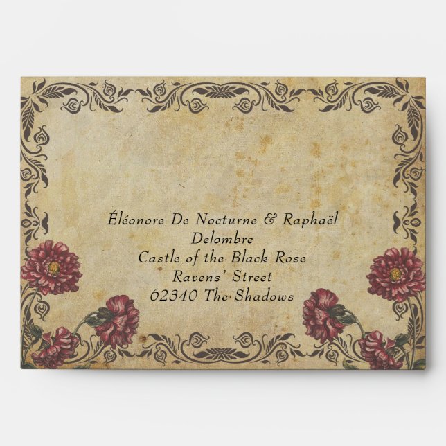 Enveloppe Gothic Wedding Envelope with Dark Florals  (Devant)