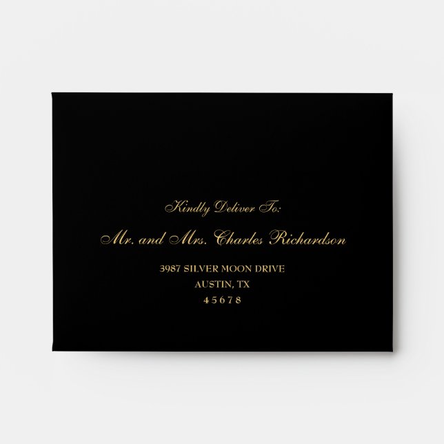 Enveloppe Gothique Black Floral Retour Adresse Mariage RSVP (Devant)