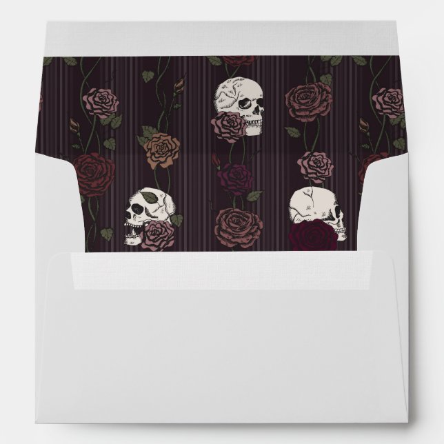 Enveloppe Gothique Douce Élégance Crâne et Rose Gris Clair (Dos (Bas))