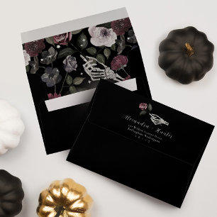 Enveloppe Gothique Halloween Mariage noir squelette Rose mai
