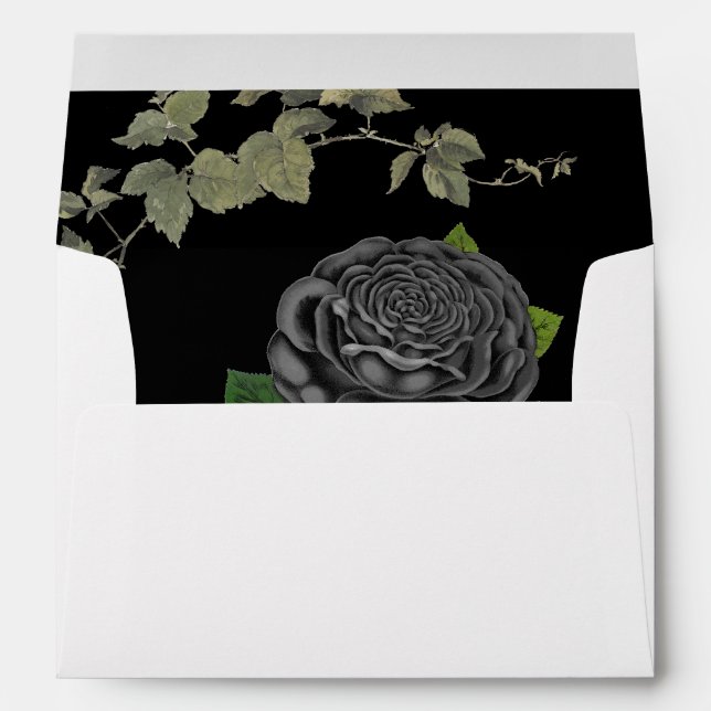 Enveloppe Gothique Halloween Rose noir Mariage blanc (Dos (Bas))