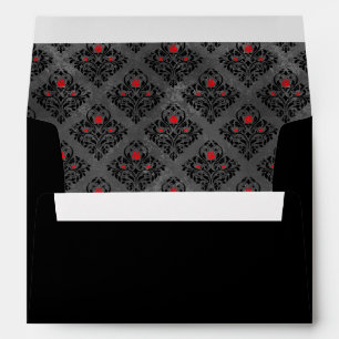 Enveloppe gothique Mariage damassé rouge et noire