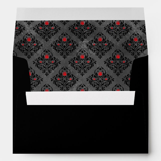 Enveloppe gothique Mariage damassé rouge et noire (Dos (Bas))