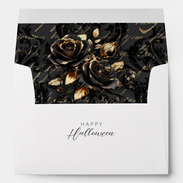 Enveloppe Gothique noir or rose damask élégant Halloween (Dos (Bas))