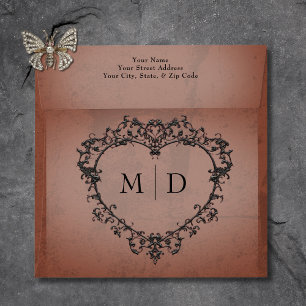 Enveloppe Gothique Noir & Rust Filigree Mariage de coeur