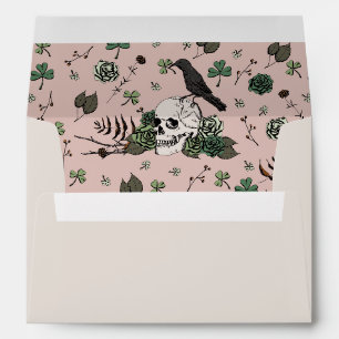 Enveloppe Gothique Pink & Ivory Irlandais Crânes Floraux & R