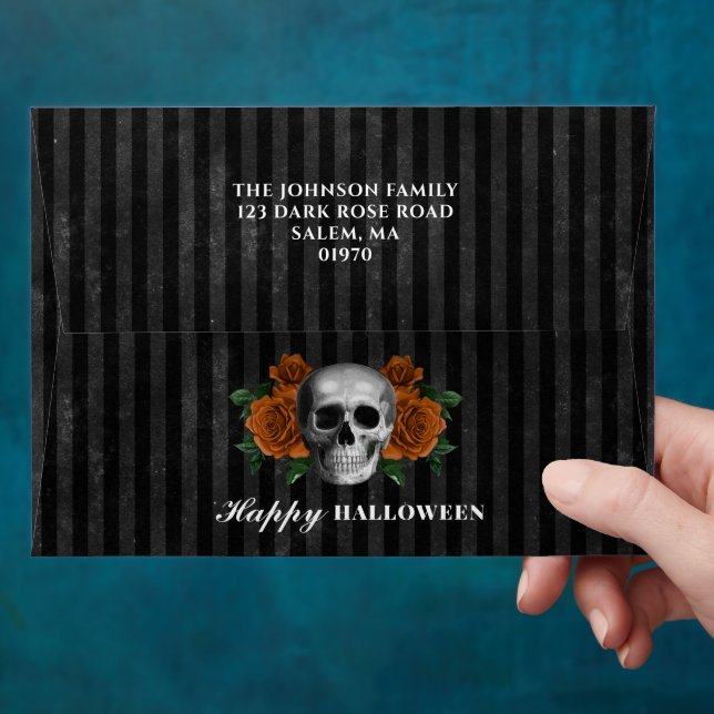 Enveloppe Gothique Rose crâne Happy Halloween Adresse de ret (Hand)