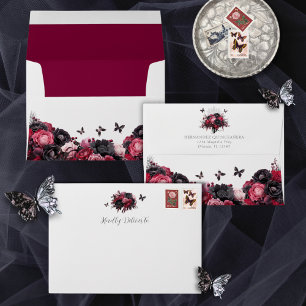 Enveloppe Gothique rose rouge et noir Moody Quinceañera