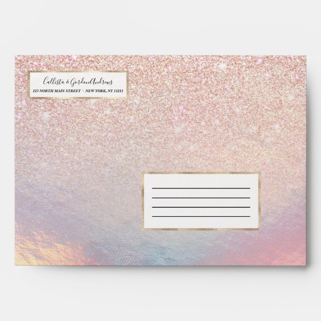 Enveloppe Gradient holographique de Rose Gold Glitter Irides (Devant)
