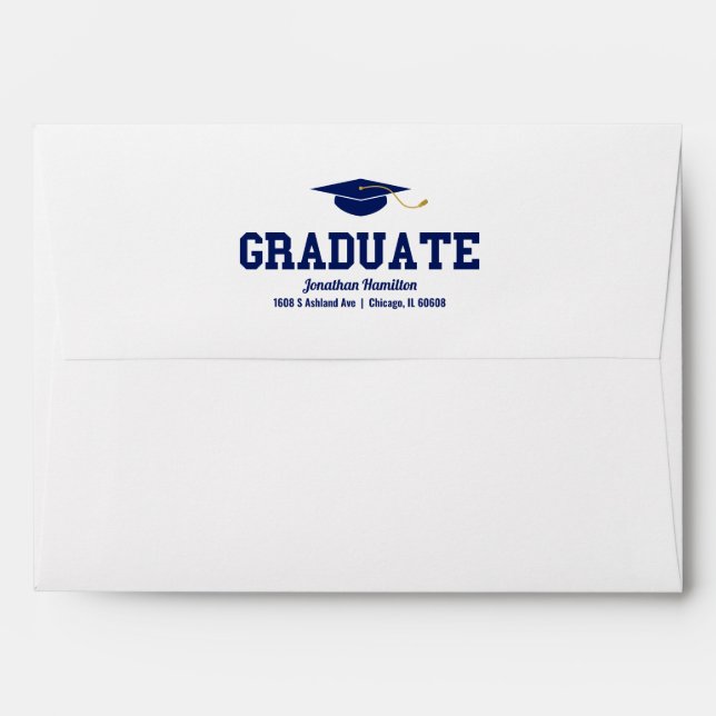 Enveloppe Graduate Blue Typographie Graduate Confetti (Dos (Haut rabat))