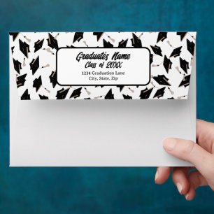 Enveloppe Graduation Black White Mortarboard Adresse de reto