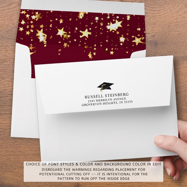 Enveloppe Graduation Maroon Gold Stars Adresse de retour (Créateur téléchargé)