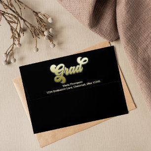 Enveloppe Graduation rétrograde noir et or personnalisée