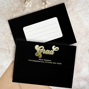 Enveloppe Graduation rétrograde noir et or personnalisée