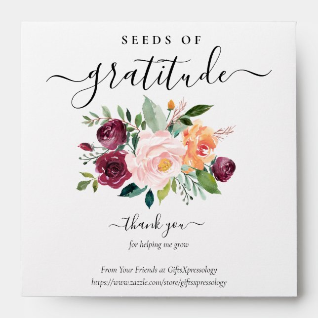 Enveloppe Graines de Gratitude Boho Floral Cadeau de semence (Devant)