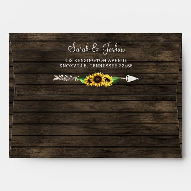 Enveloppe grange bois fleuri tournesols rustique pays chic (Dos (Haut rabat))