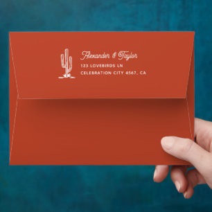 Enveloppe Gras Terracotta Rouge Saguaro Cactus Mariage du dé