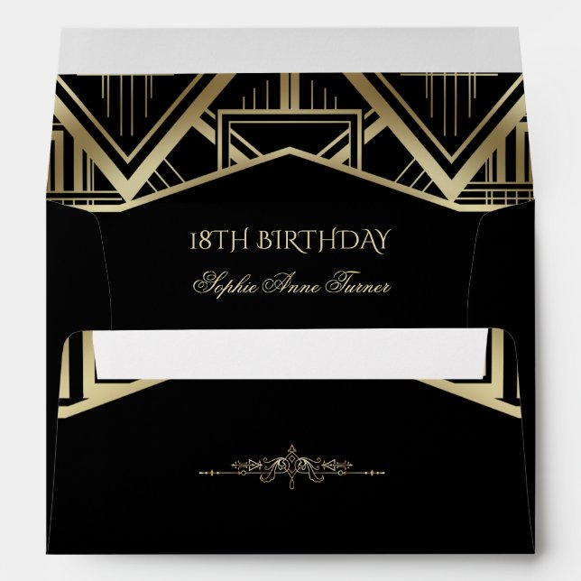 Enveloppe Great Gatsby Art Deco 18e Anniversaire Adresse de  (Dos (Bas))