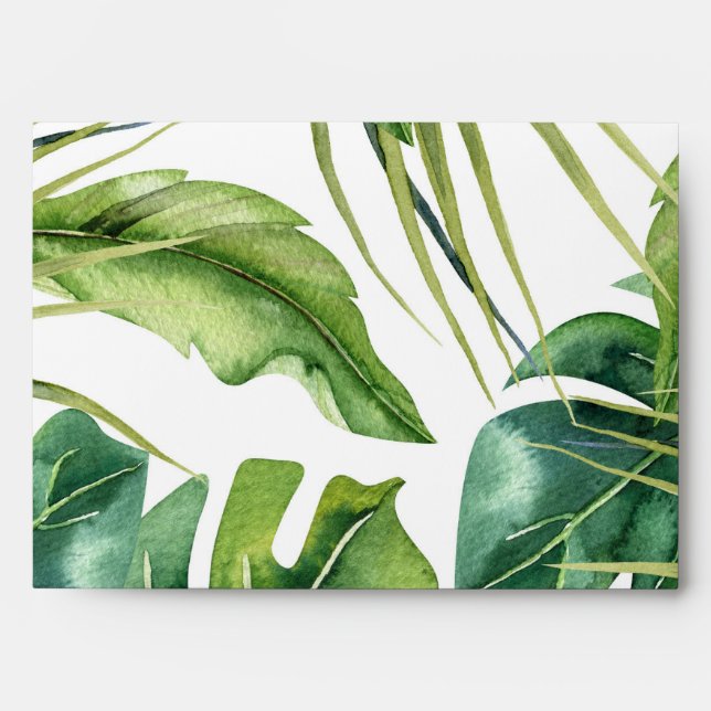 Enveloppe Green Elegant Tropical Summer Palm Feuille Mariage (Devant)