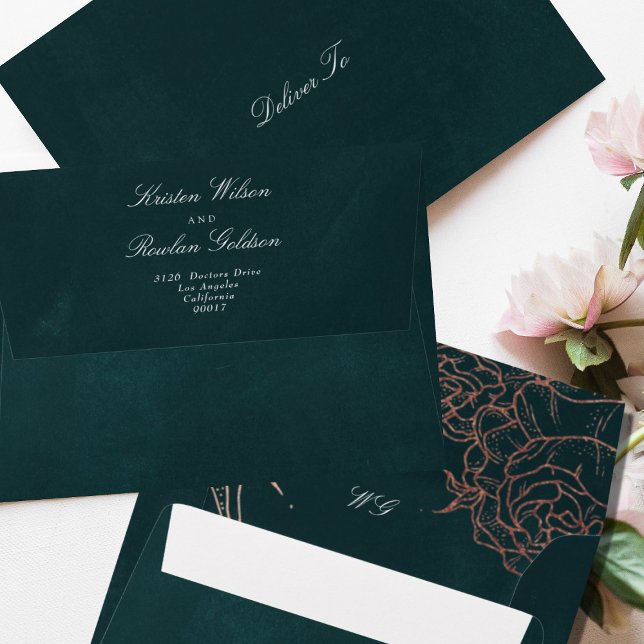 Enveloppe Green Emeralds Flower Wreath Rose Foil Invitation (Créateur téléchargé)