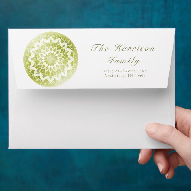 Enveloppe Green Lace Mandala Wedding (Hand)