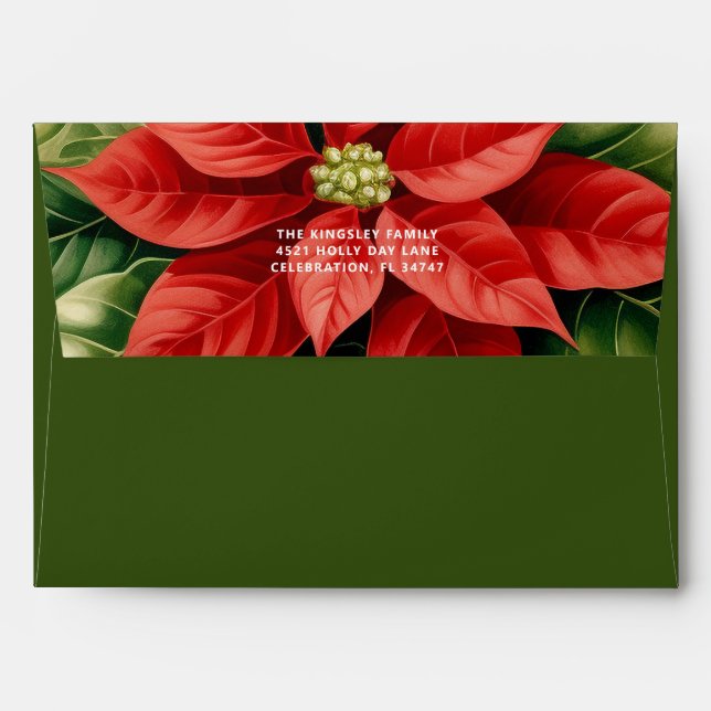 Enveloppe Green Red Poinsettia voeux de Noël (Dos (Haut rabat))