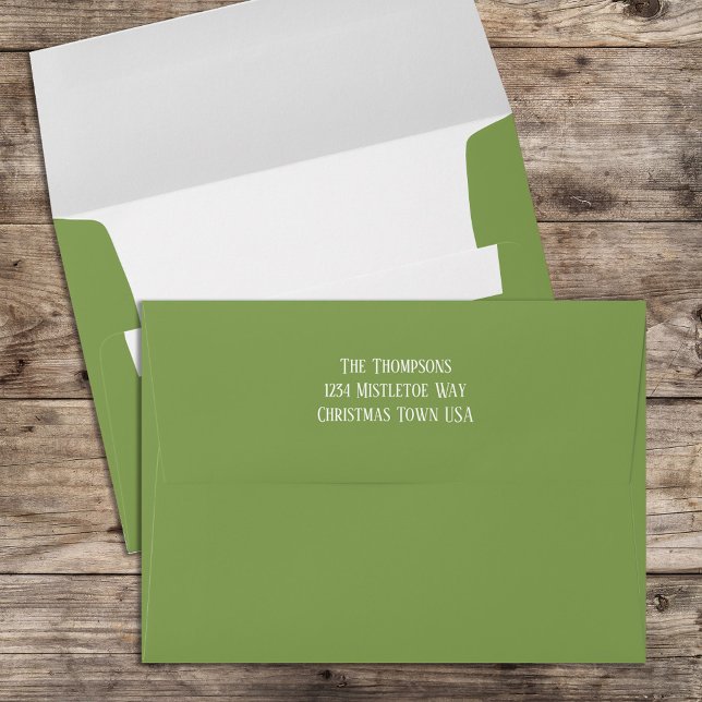 Enveloppe Green Simple Return Adresse Noël (Green simple envelope with return address printed on the back flap.)