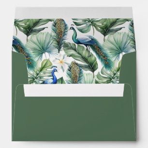 Enveloppe Green Tropical Indian Peacock Floral Mariage