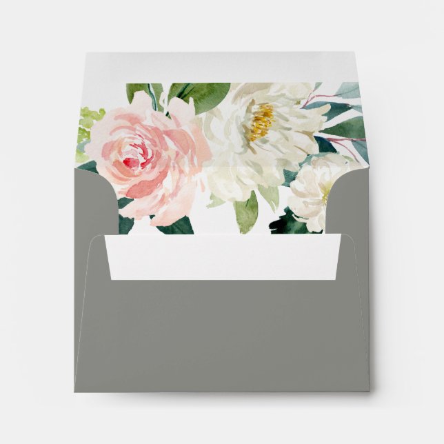 Enveloppe Grey Blush Floral Préimpression adresse RSVP (Dos (Bas))