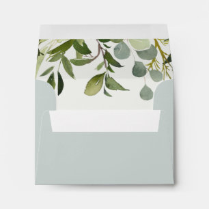 ENVELOPPE GREY LEAFY GREEN GOLD FOLIAGE RSVP RETOUR ADRESSE